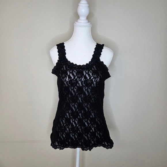 Hanky Panky Black Lace Tank Top Camisole Sheer Floral Extra Large XL - Picture 3 of 4